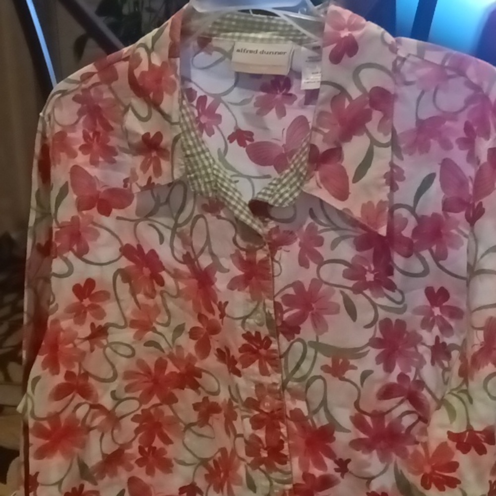 FINAL PRICE NWOT alfred dunner pink green & white floral print l/s blouse 16W - Picture 7 of 8
